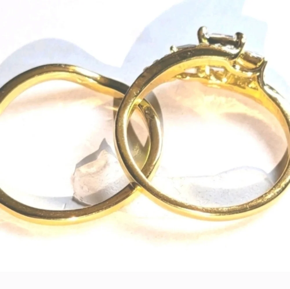 Womens 3ct Princess Cut Lab Created Diamond Halo Duo Wedding Ring Set Sz 10